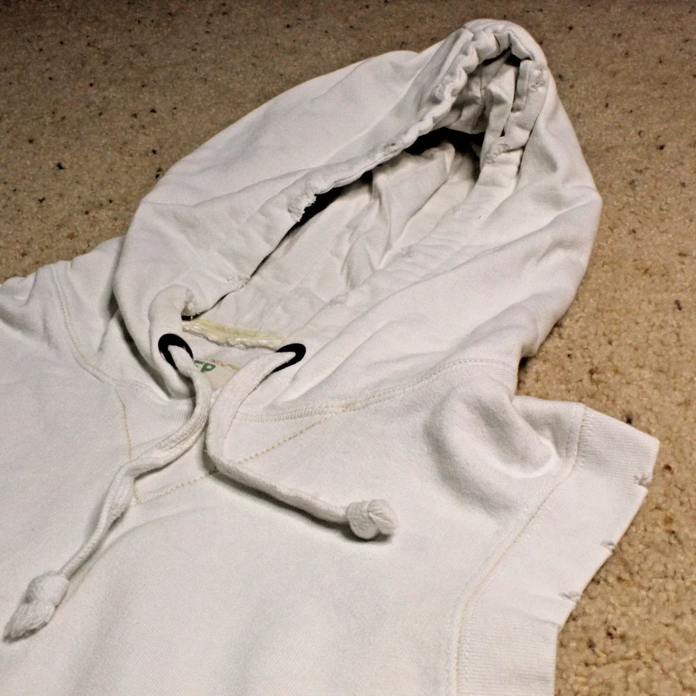 Free People Oversized Sleeveless Hoodie Thrashed Knit Boho‎ Grunge White